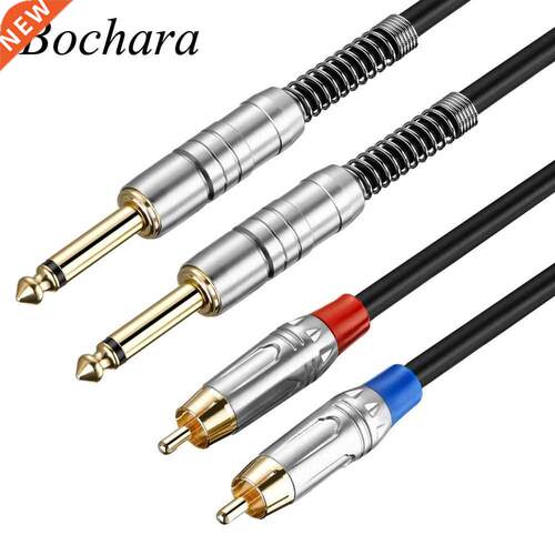 Bochara Dual 1/4 inch TS 6.35mm to 2RCA OFC Audio Cable Foil