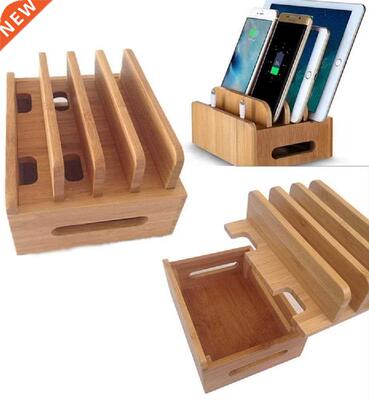 Bamboo Docking Station Wooden Desktop Organizer Charging Sta