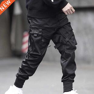 Men& Ribbons Pockets Pants Side Harem Cargo 39;s Black