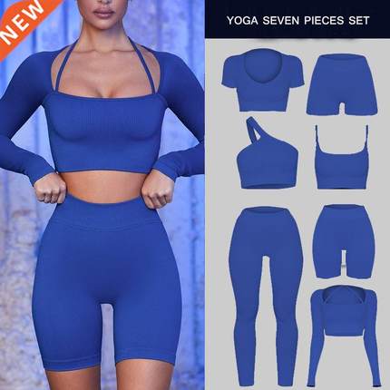 7PCS Women Sportswear Yoga Set Gym Clothing Trasuit Long S