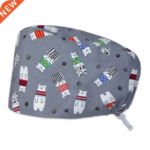 Scrub Caps New Design White Bear Footprint Printing Nurse V