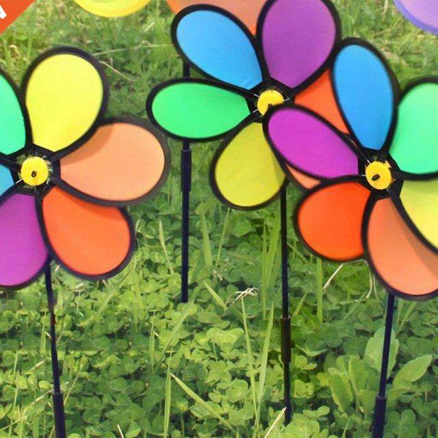 2 Pieces Colorful Rainbow Flower Spinner Wind Windmill Home