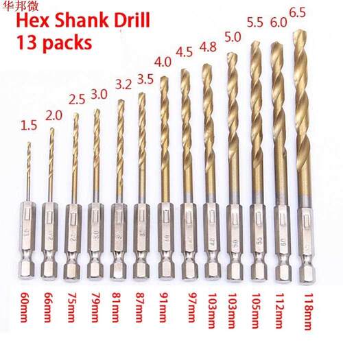 1pcs 1.5-6.5mm 1/4inch Titanium Drill Bit Set Inch Hex Shan
