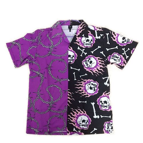 Purple Black Patchwork Vintage Shirt New Summer Men Hawaiian