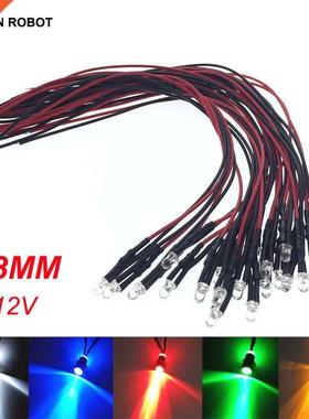 10PCS 3mm LED 5-12V 20cm Pre-wred Whte Red Green Blue Yell