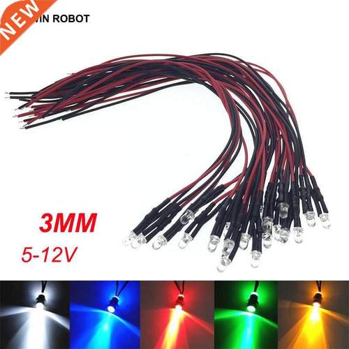 10PCS 3mm LED 5-12V 20cm Pre-wred Whte Red Green Blue Yell