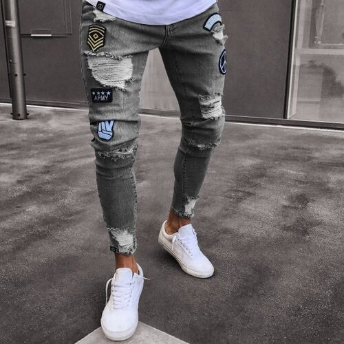 Long Pencil Pant Ripped Slim Blue Denim Spring Hole 2021 Fas