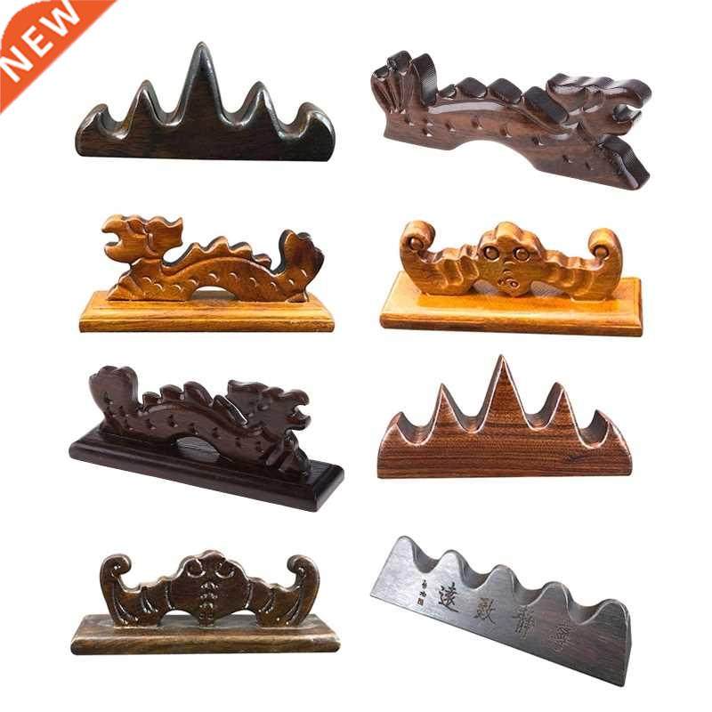 Wood Brush 4 Ports Rest Stand Vintage Chinese Calligraphy Pa