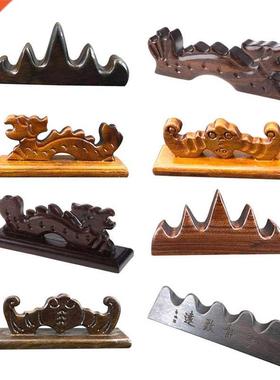 Wood Brush 4 Ports Rest Stand Vintage Chinese Calligraphy Pa