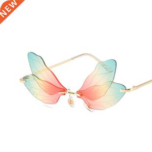 2021 Vintage Dragonfly Wings Sunglasses Fashion Rimless Wome