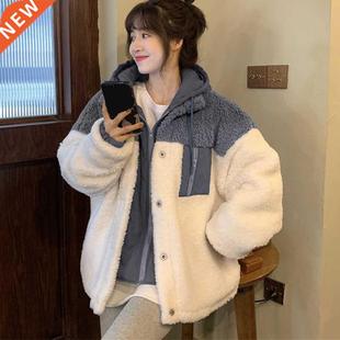 Women& 9;s Zipper Lamb Long Patchwork Jackets Sleev Wool