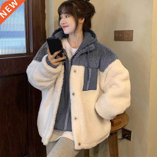 Lamb Wool Patchwork Women	s Zipper Jackets Long Sleev