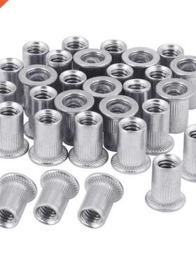00Pcs Aluminum Alloy Rivet Nut Flat Head Threaded Rivet Ins