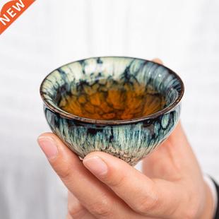 Vintage Multicolor Kiln Fambe Ceramic Teacup Japanese Style