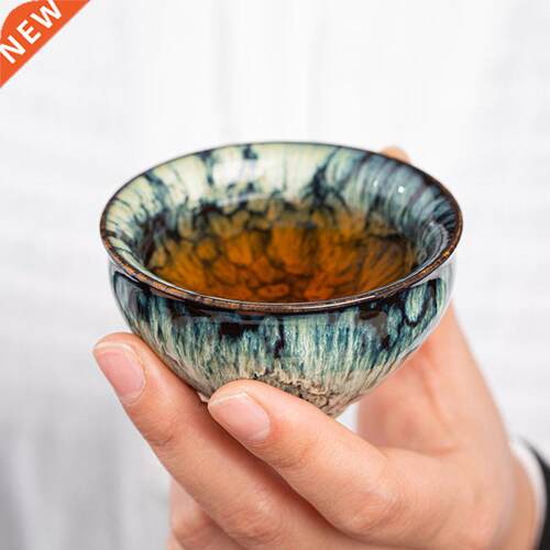 Vintage Multicolor Kiln Fambe Ceramic Teacup Japanese Style