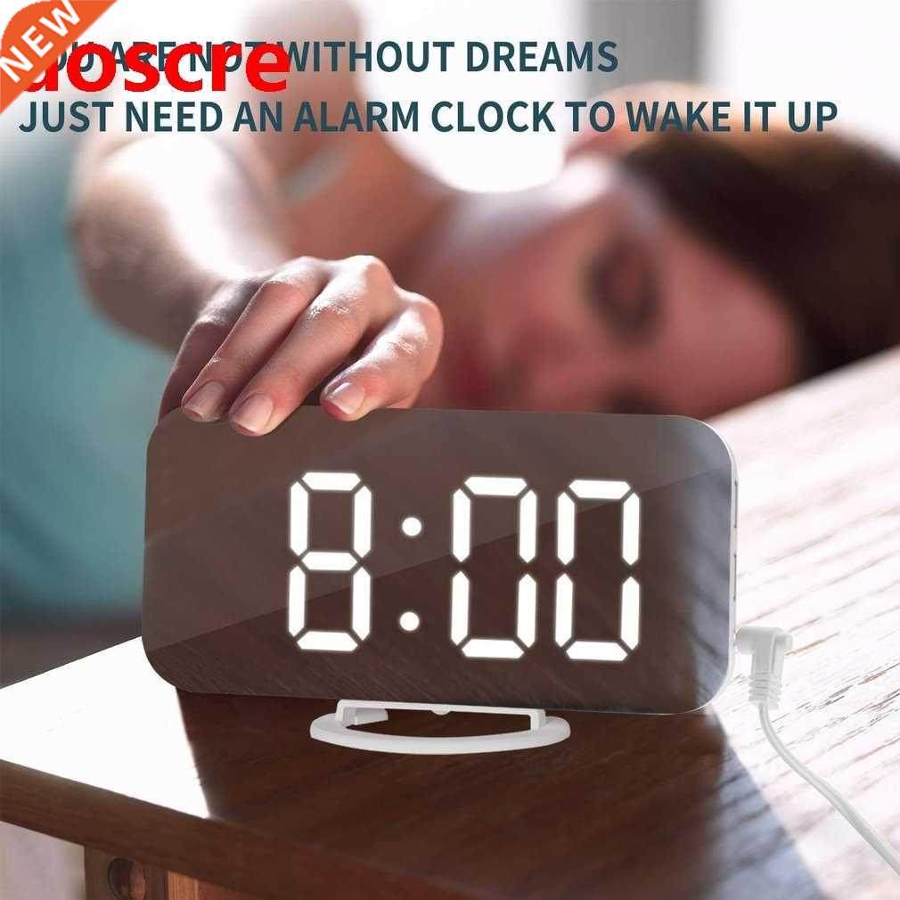 LED Alm Clock Dual USB Output Snooze Mirror Clock Digital