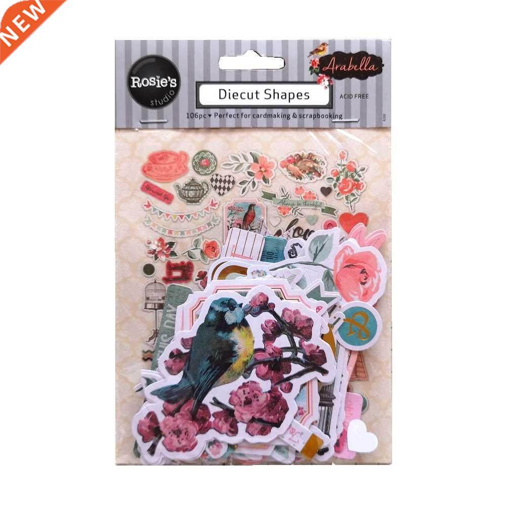 CRZCrafter 106pcs Printed Paper Diecut Shapes Ephemera Embe