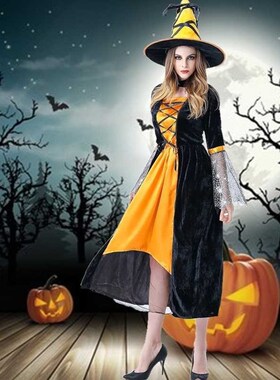 Halloween Witch Costume Women Black Ghost Skirt Girls Gown