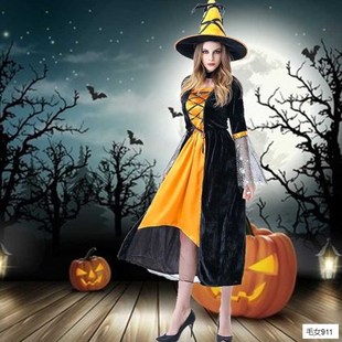 Women Black Ghost Halloween Girls Costume Skirt Gown Witch