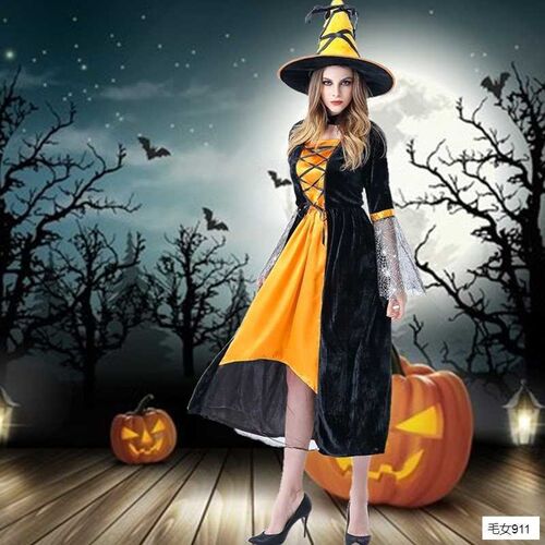 Halloween Witch Costume Women Black Ghost Skirt Girls Gown