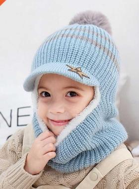 2020 Knit Short Plush Hooded Scarf Kids Hat And Scarf Child