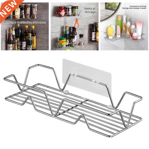 No Drilling Self-Adhesive Shower Shelf with Hooks Wall Hangi