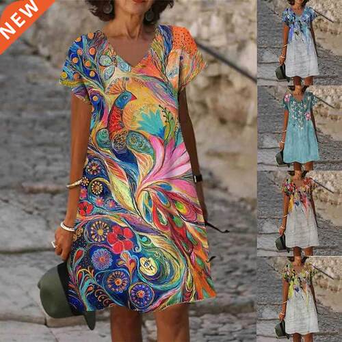 Women's Shift Dress Spring Summer V-Ne Fashion Casual Lo