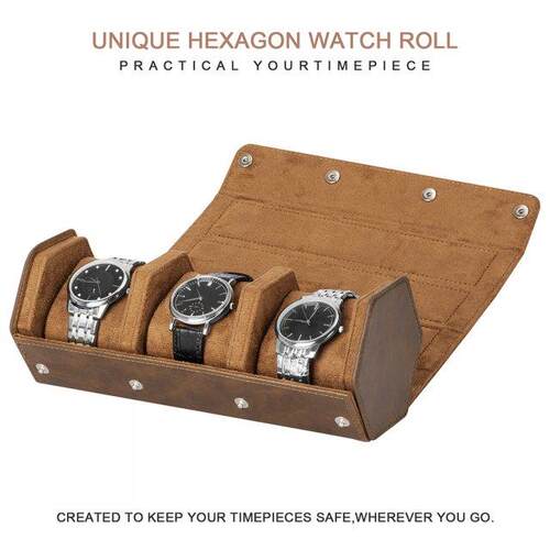 Hexagonal  Slots Watch Roll Travel Case Chic Portable Vinta
