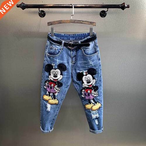 Mickey Mouse Pants Vintage High Waist Jeans Woman Girlfriend