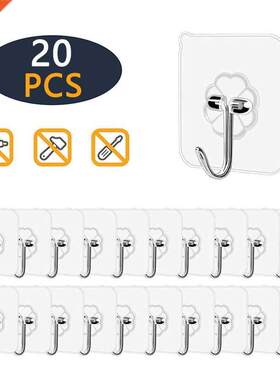 20Pcs Hooks Transparent Strong Self Adhesive Door Wall Hange
