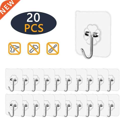 20Pcs Hooks Transparent Strong Self Adhesive Door Wall Hange