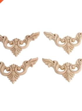 4pcs 8*8cm Wood Carved Corner Onlay Furniture Home Decoratio