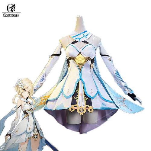 ROLECOS Genshin Impact Cosplay Costume Traveler Lumine Dres