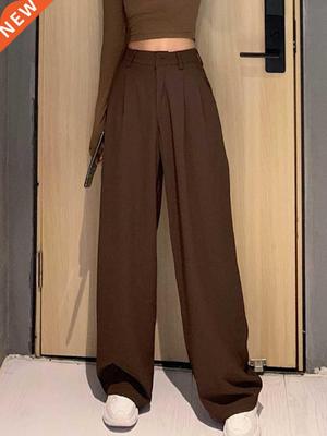 2021 Retro Solid Color Wild Straight Wide Leg Pants Female S