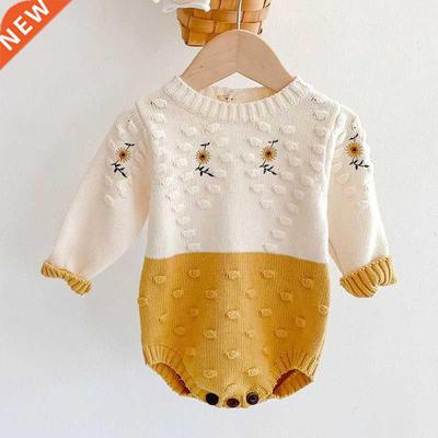 Spring Baby Girl Rompers Girl Long Sleeves Knit Sunflower Em