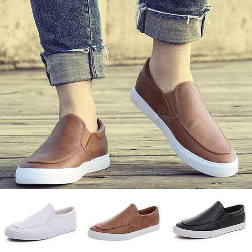 LIN KING Leisure Men Pu Leather Flats Shoes Slip On Outdoor