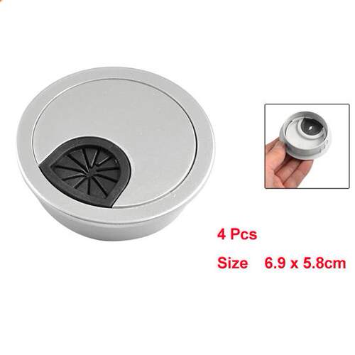 4 Pcs Round Shape Silver Tone Plastic Desk Grommet Table Ho