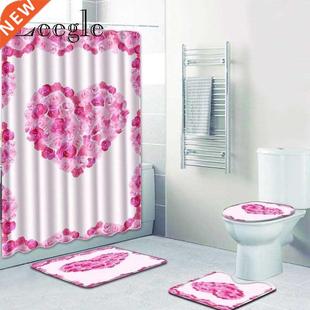 Zeegle Bathroom Bath Mat and Shower Curtain Set Anti slip B