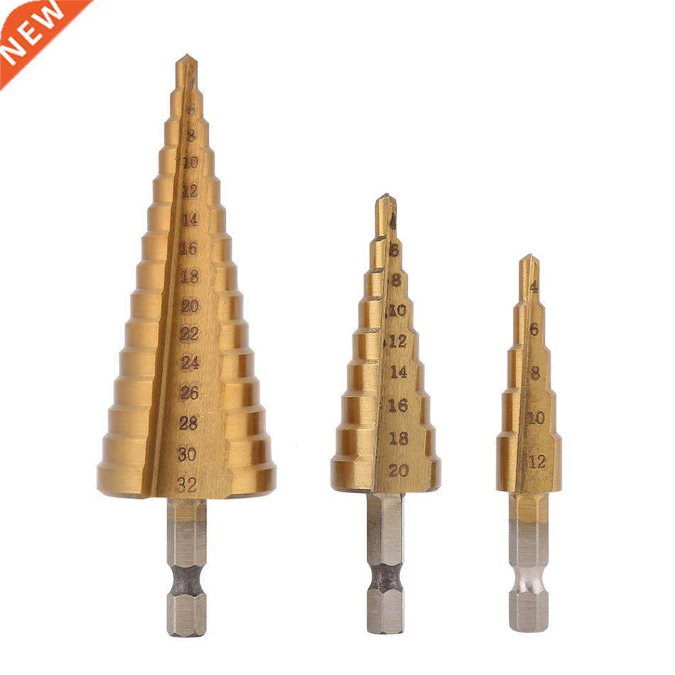 3Pcs 1/4 nch Hex Shank HSS Ttanum Coated Step Bt Set 4-1