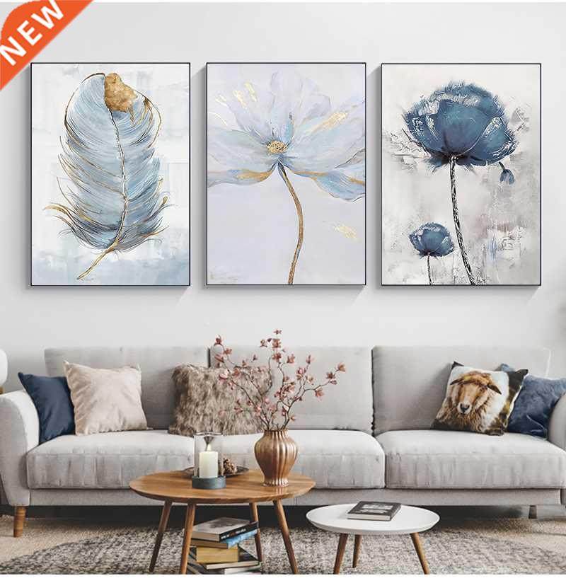 scandinavian flower art abstract painting print feather dec