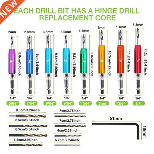 8Pcs Self Center Hinge Drill Bits, Tapper Core Screw Hole Pu