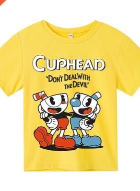 2022 Summer T-Shirt Girls boys cute cuphead Cartoon Print ki