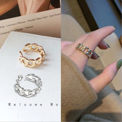 Trendy 925 Sterling Silver Chain Rings for Women Couples Vin