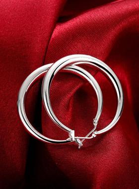 mm Big Circle Round Hoop Earring For Women 925 Stamp Silve
