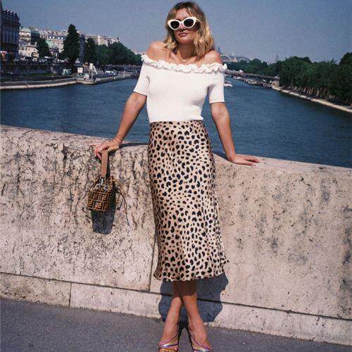 Ladies Fashion Skirt Leopard Print High Waist Slim Fit Comfo