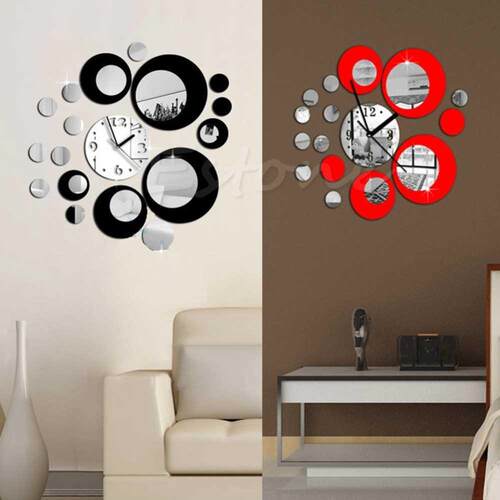 Hot Circles Acrylic Mirror Style Wall Clock Removable Decal