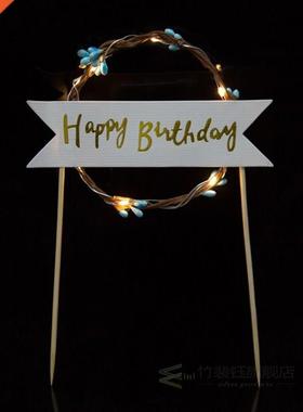 Flower Wreath Cake Topper LED Glowng Happy Brthday Party C