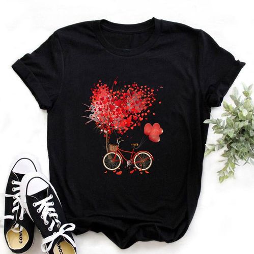 Women Bicycle Black T Shirt Girl Harajuku Korean Style Graph