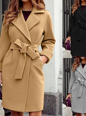 Traf Women's Coat Autumn And Winter Lapel Woolen Cloth Trenc