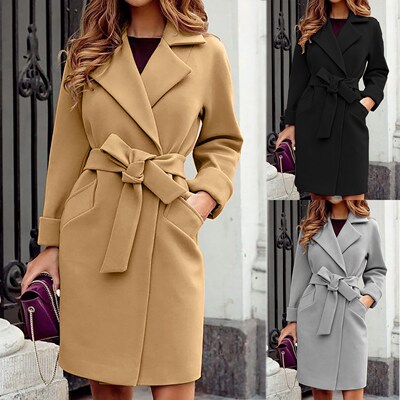 Traf Women's Coat Autumn And Winter Lapel Woolen Cloth Trenc